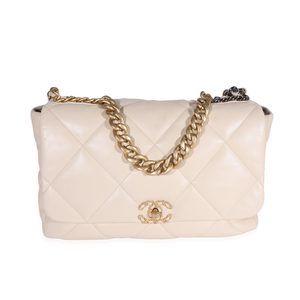 Chanel Beige Quilted Lambskin Chanel 19 Maxi Flap Bag